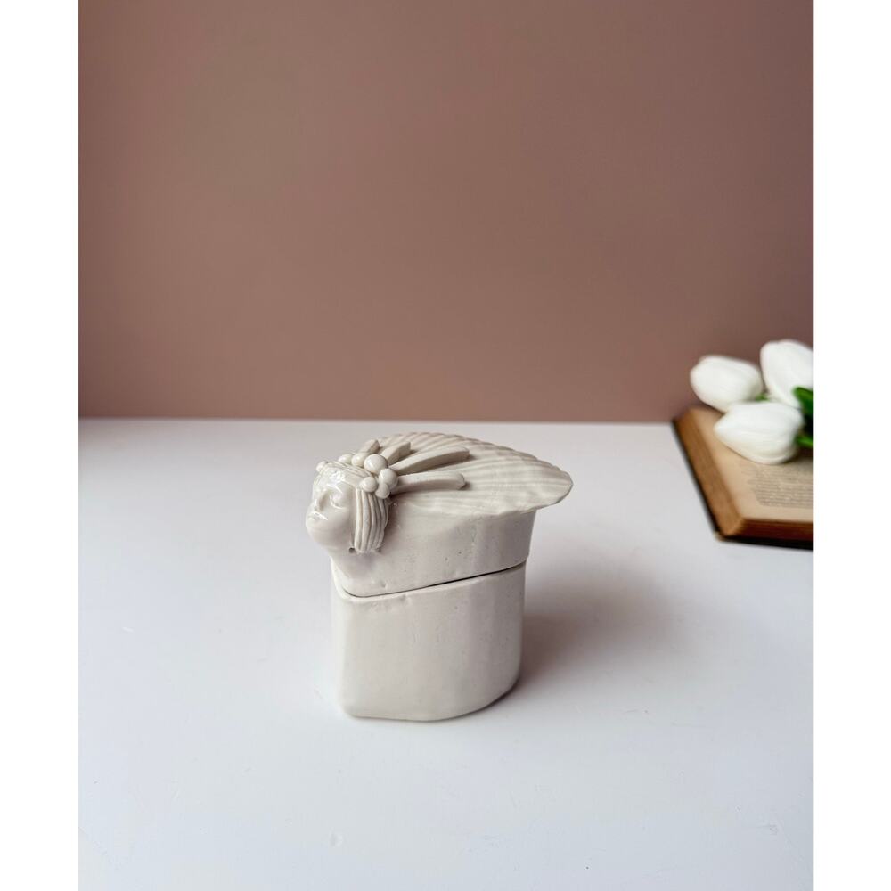 Handmade Studio Pottery Heart Shaped Lidded Box | Sculpted Face Design
